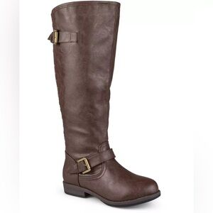 NWT Journee Collection Women Spokane Brown Faux Leather Wide Calf Boots Size 7.5